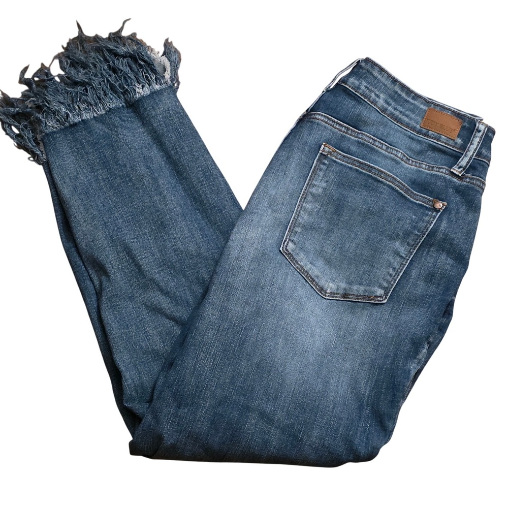 Judy Blue Relaxed‎ Fit Fringe Hem Jeans Medium Wash Denim Womens 14W JB88458